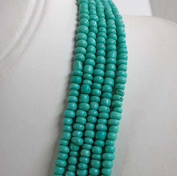 Turquoise Glass Rondel Beaded 5 Strand Necklace 19" - Picture 3 of 6